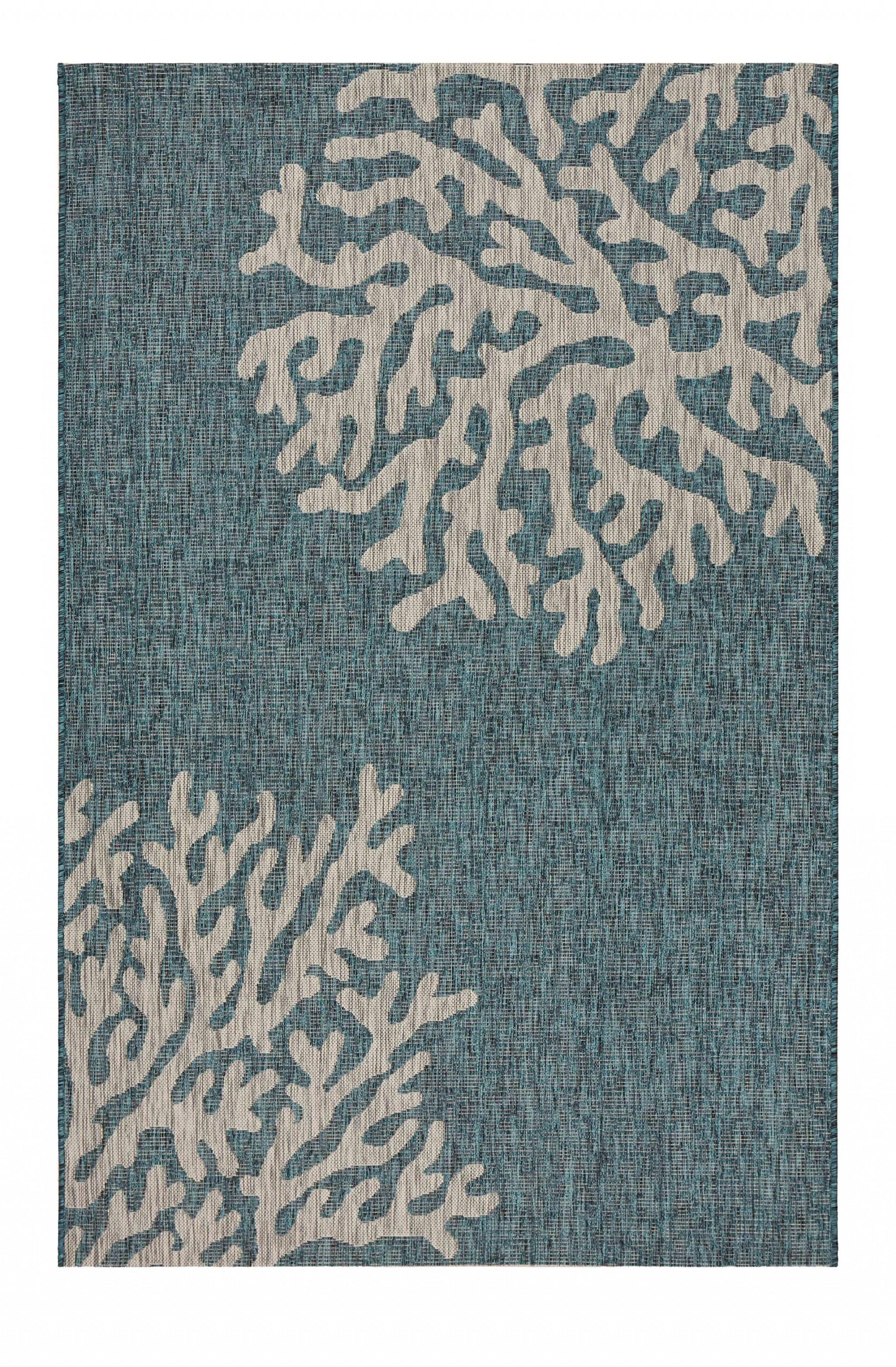 8’ x 9’ Blue Coral Reef Indoor Outdoor Area Rug