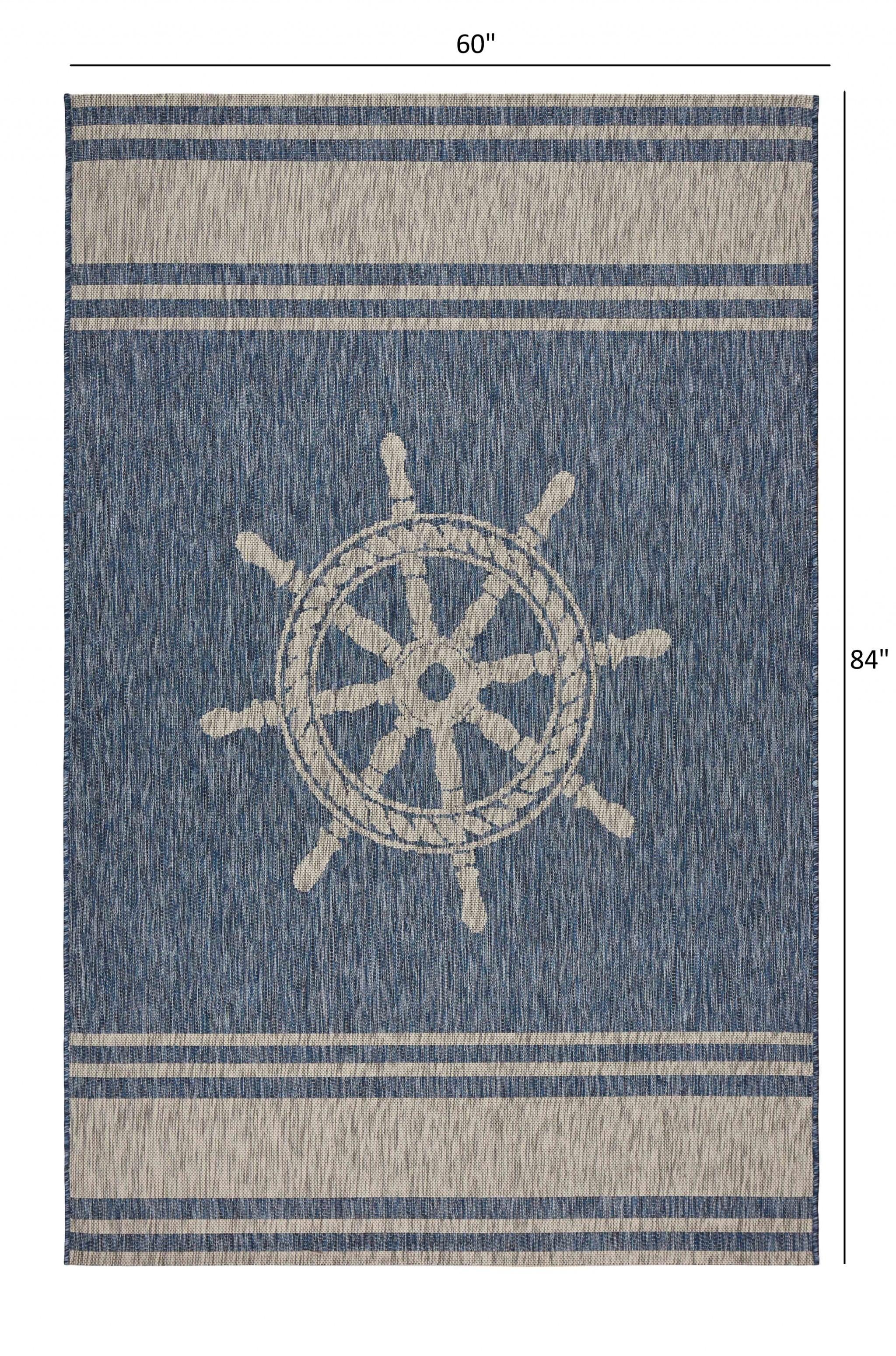 5’ x 7’ Navy Ship Helm Indoor Outdoor Area Rug