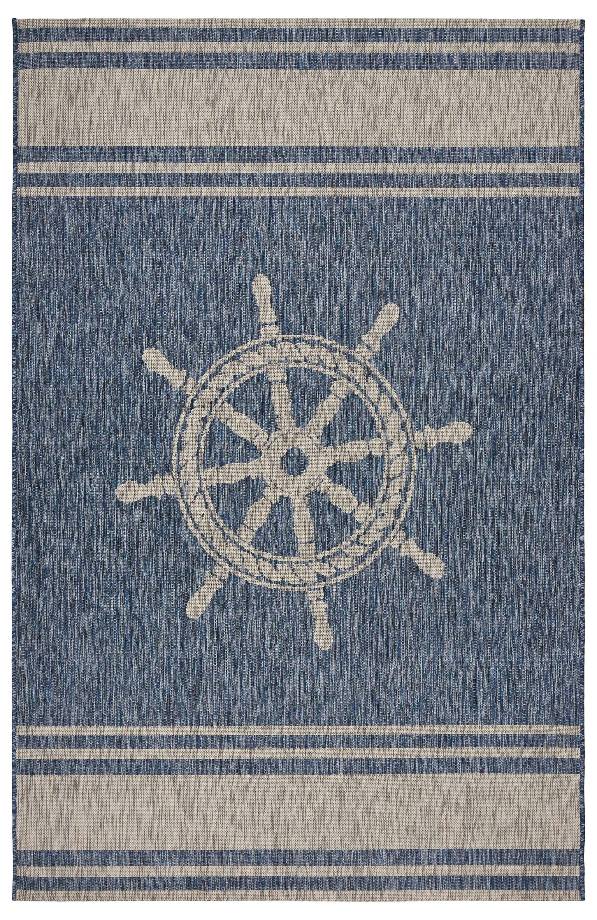 8’ x 9’ Navy Ship Helm Indoor Outdoor Area Rug