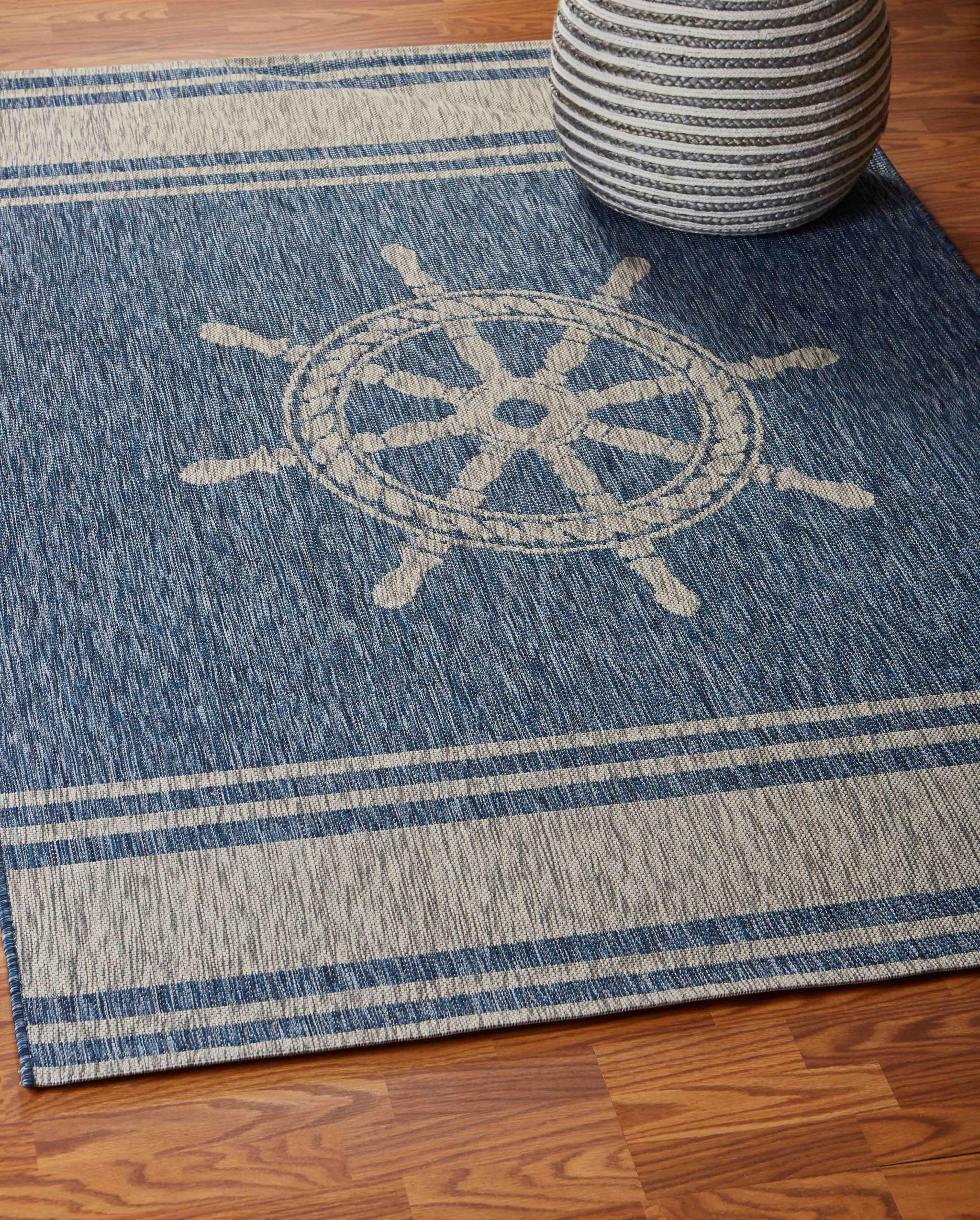 8’ x 9’ Navy Ship Helm Indoor Outdoor Area Rug