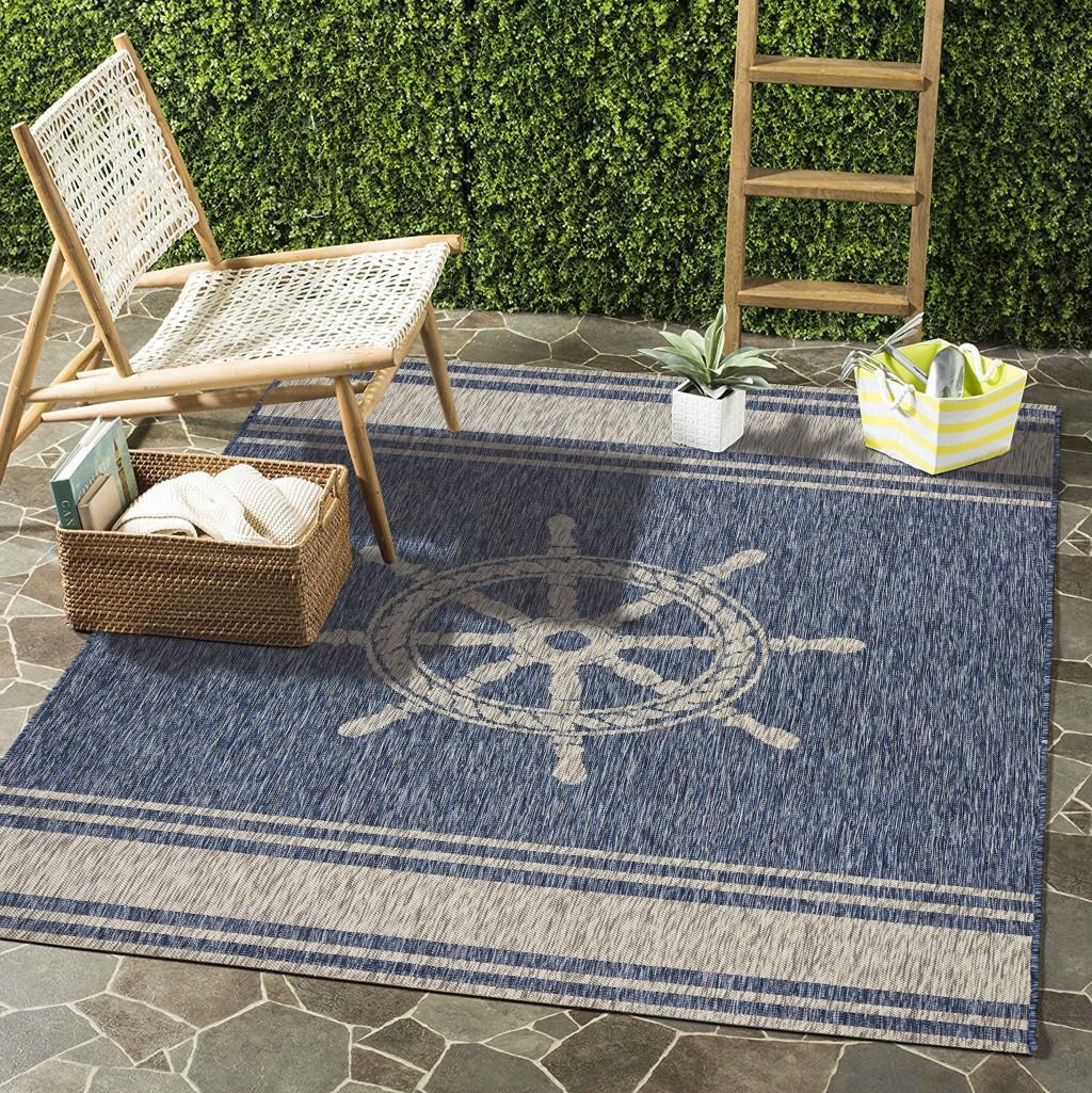 8’ x 9’ Navy Ship Helm Indoor Outdoor Area Rug