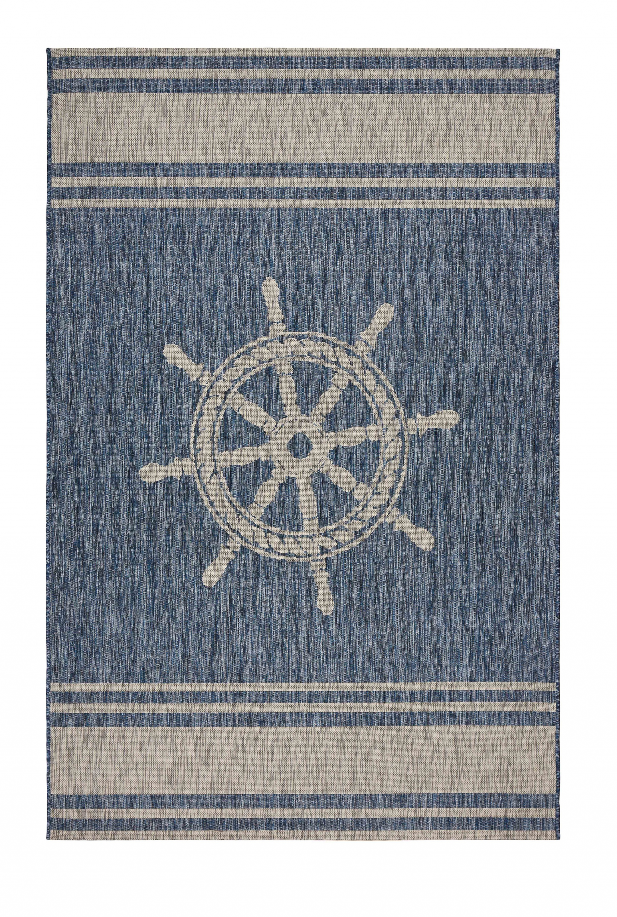 8’ x 9’ Navy Ship Helm Indoor Outdoor Area Rug