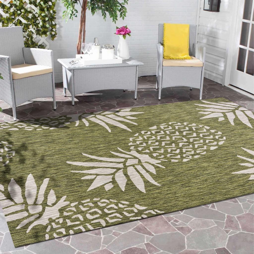 5’ x 7’ Green Pineapple Indoor Outdoor Area Rug