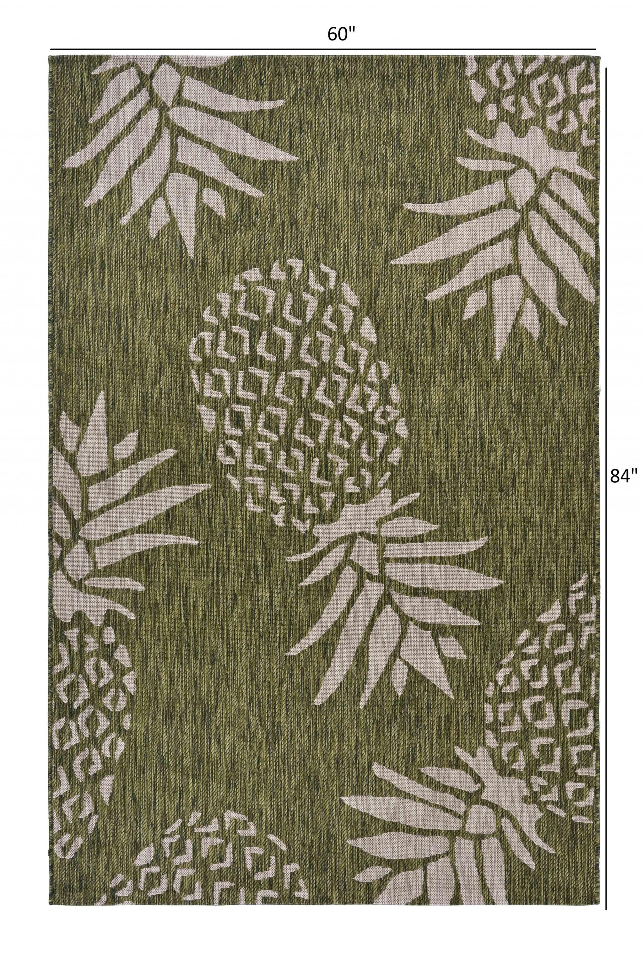 5’ x 7’ Green Pineapple Indoor Outdoor Area Rug