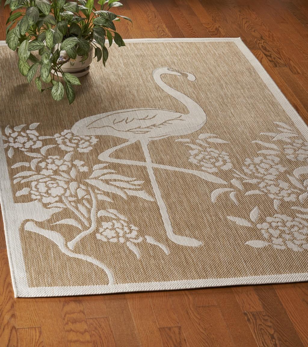 5’ x 7’ Tan Flamingo Indoor Outdoor Area Rug