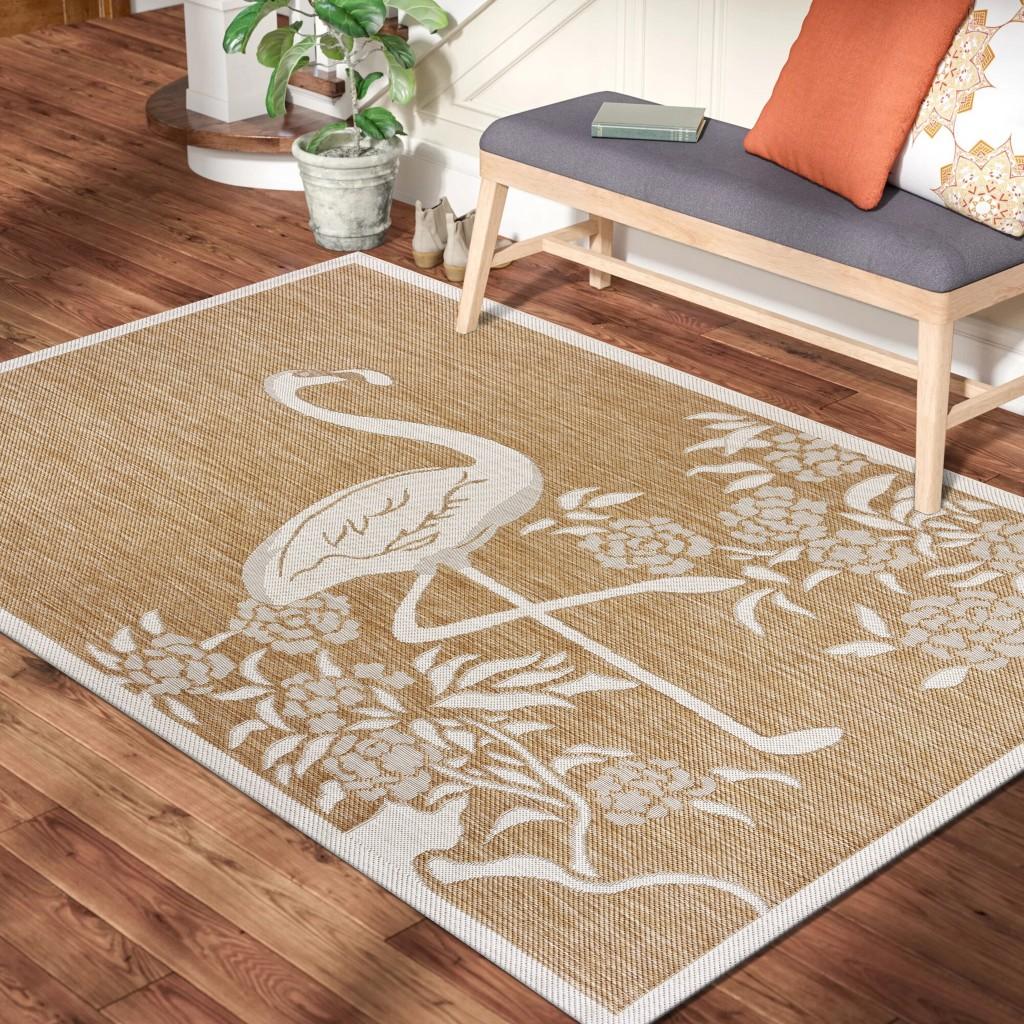 5’ x 7’ Tan Flamingo Indoor Outdoor Area Rug