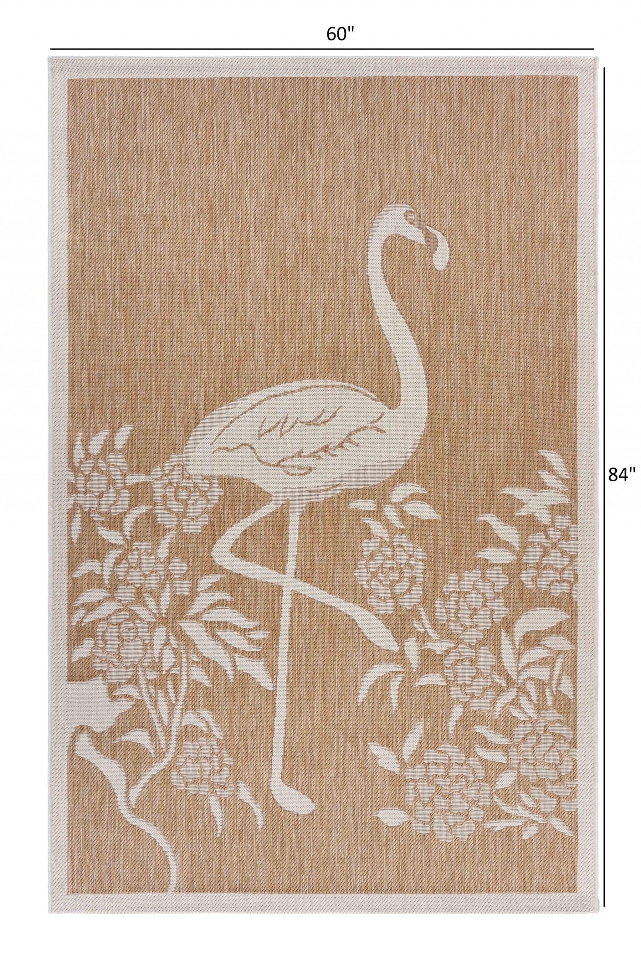 5’ x 7’ Tan Flamingo Indoor Outdoor Area Rug