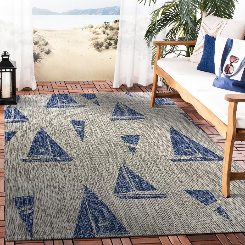 5’ x 7’ Gray Sailboat Indoor Outdoor Area Rug