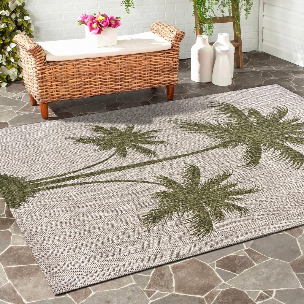 5’ x 7’ Green Palm Tree Indoor Outdoor Area Rug