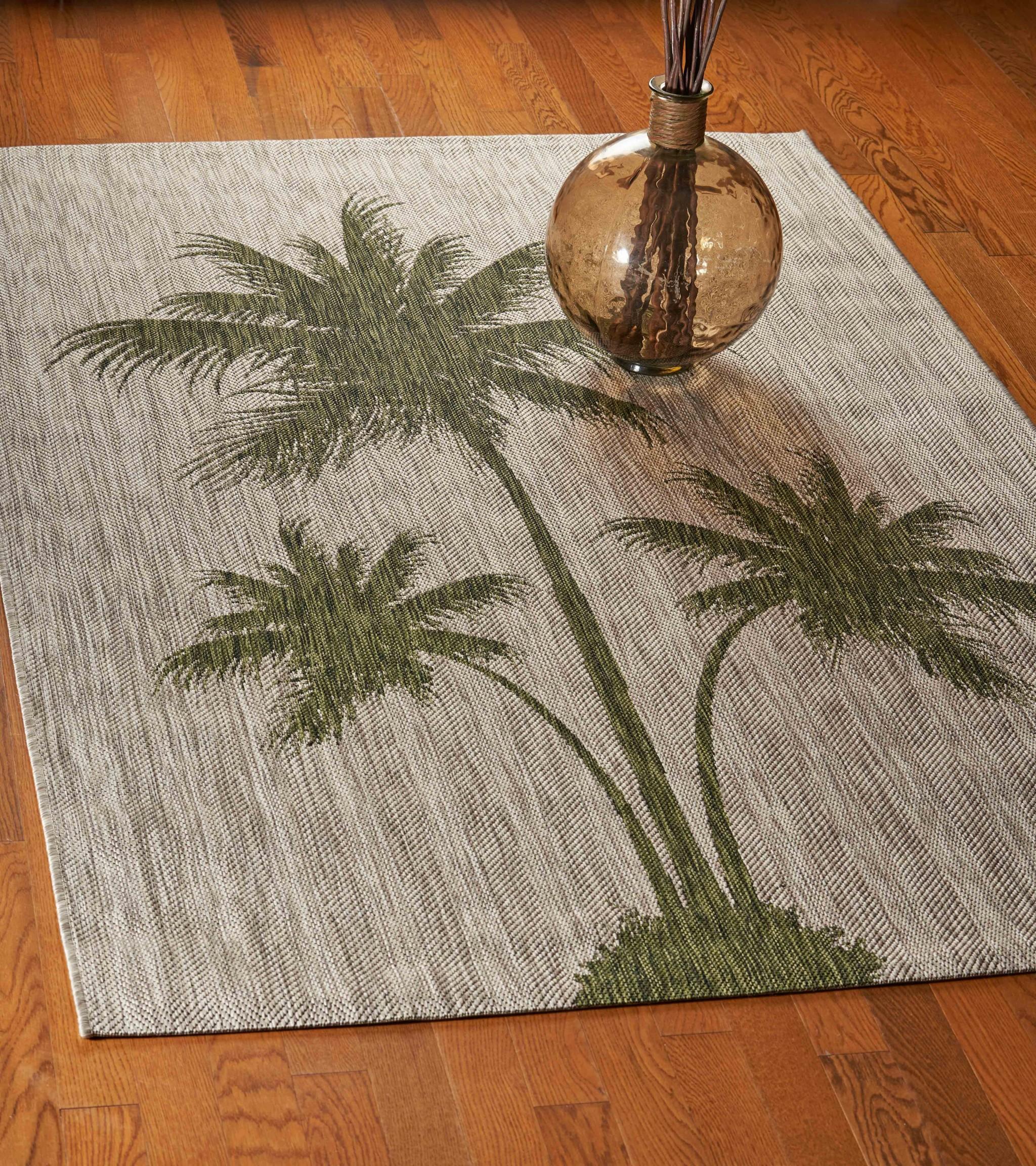 8’ x 10’ Green Palm Tree Indoor Outdoor Area Rug