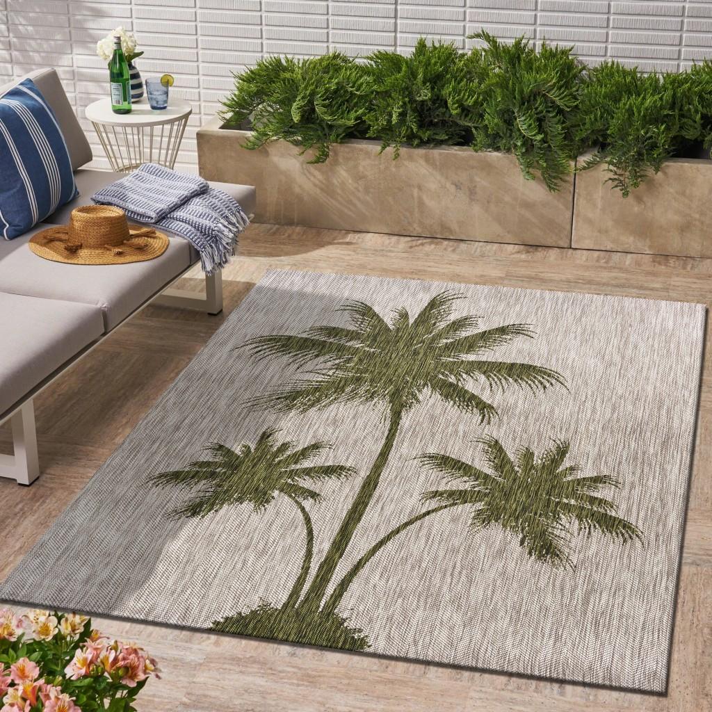 8’ x 10’ Green Palm Tree Indoor Outdoor Area Rug