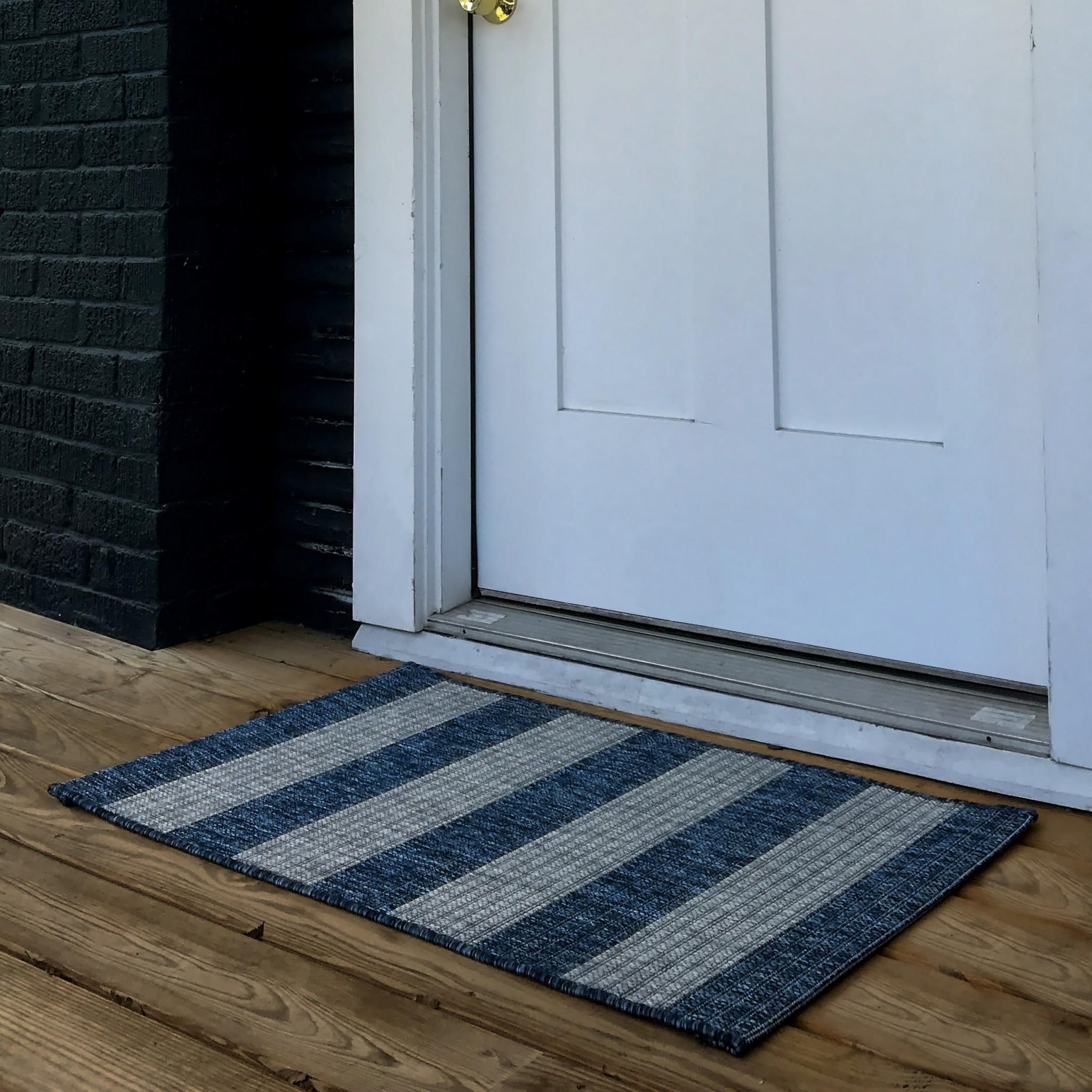 2’ x 3’ Navy Stripes Indoor Outdoor Scatter Rug