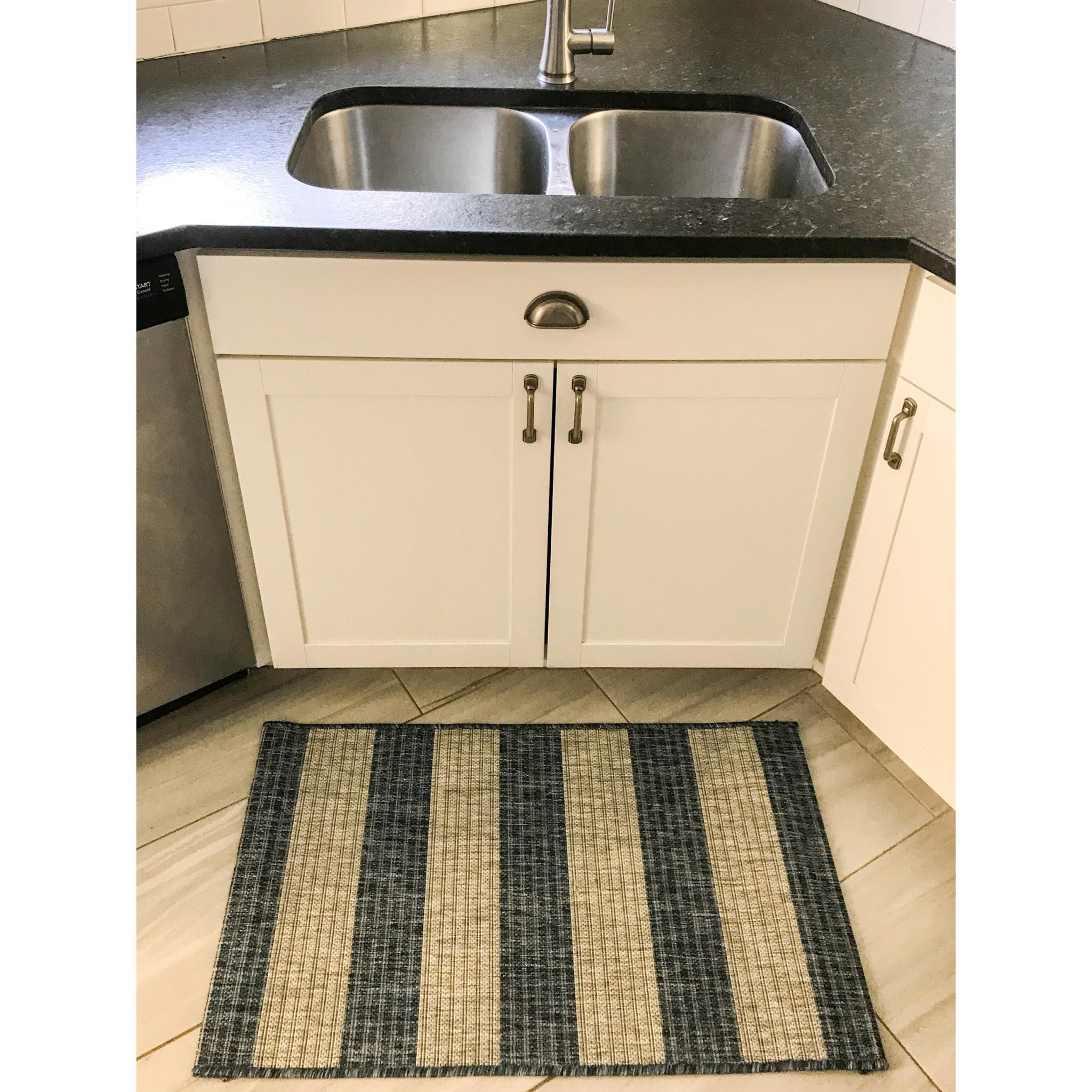 2’ x 3’ Navy Stripes Indoor Outdoor Scatter Rug