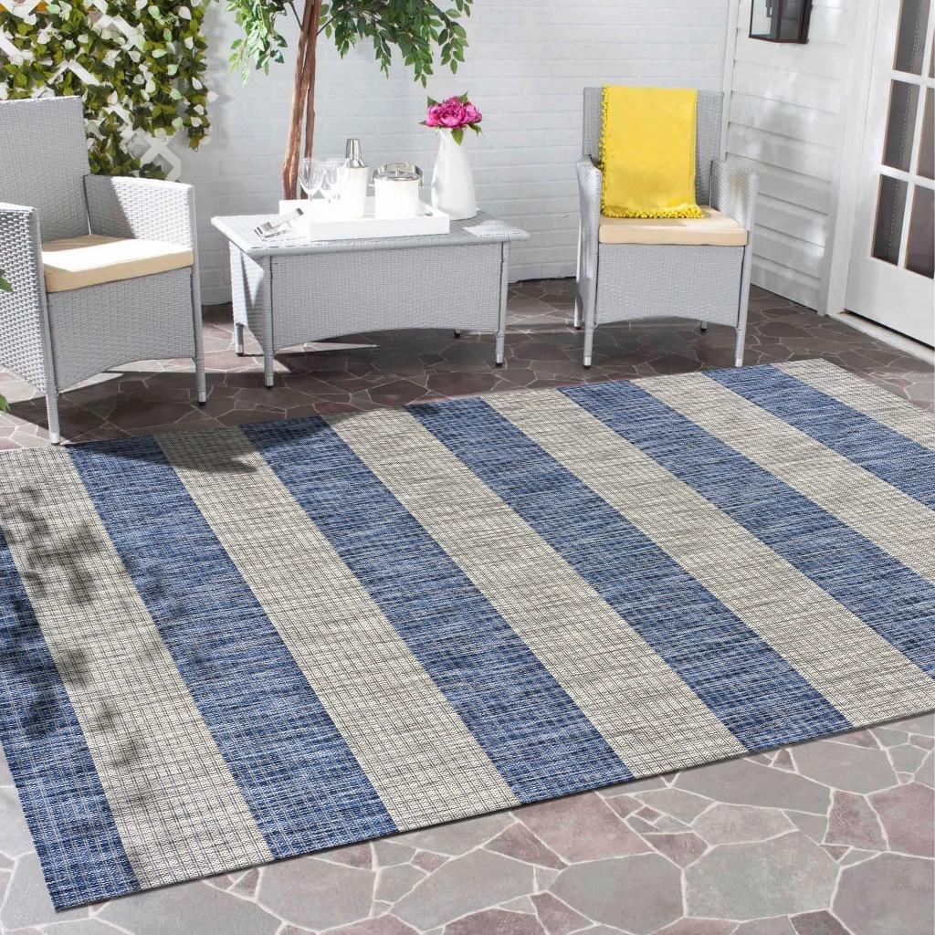 5’ x 7’ Navy Stripes Indoor Outdoor Area Rug