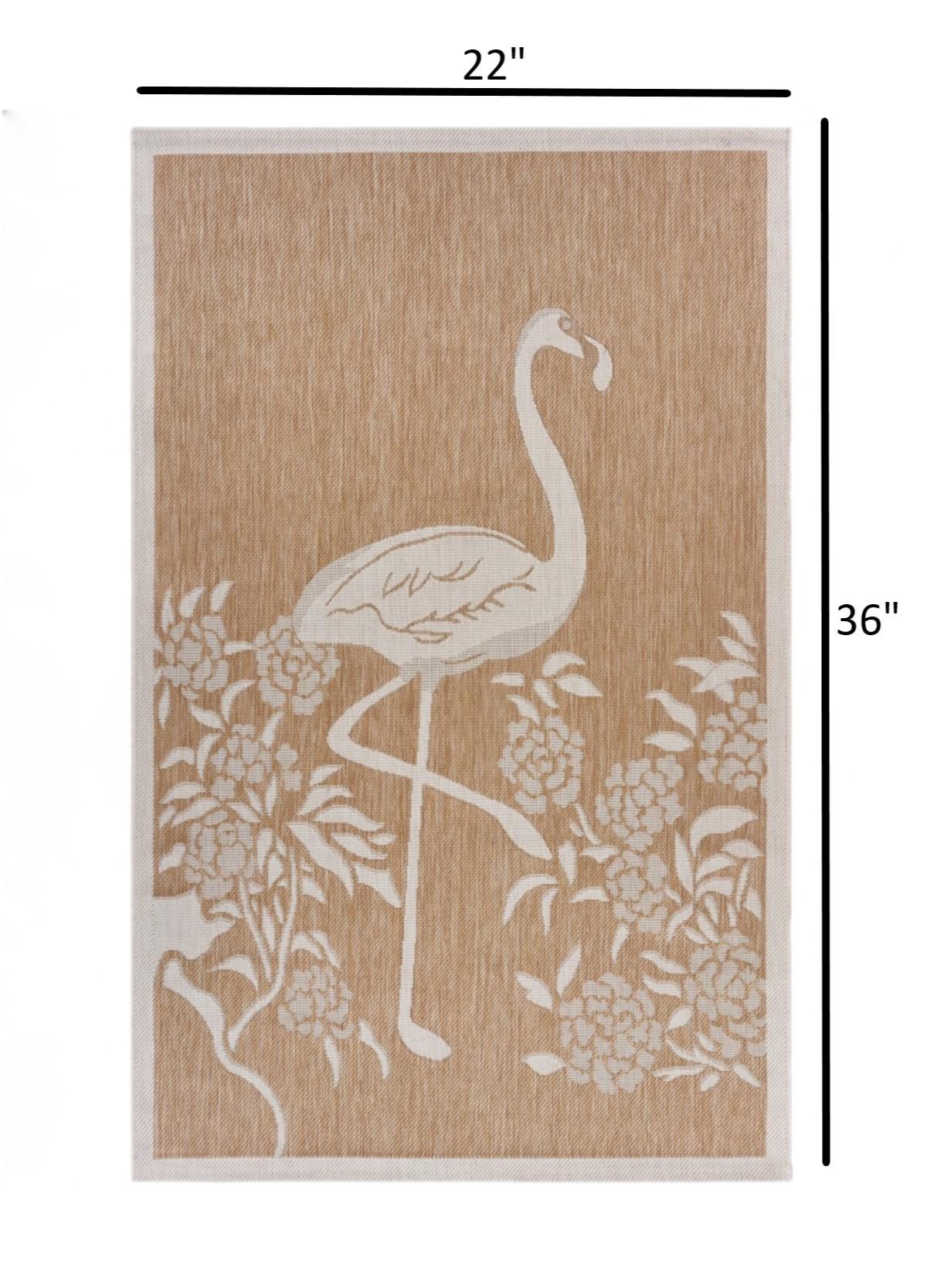 2’ x 3’ Tan Flamingo Indoor Outdoor Scatter Rug