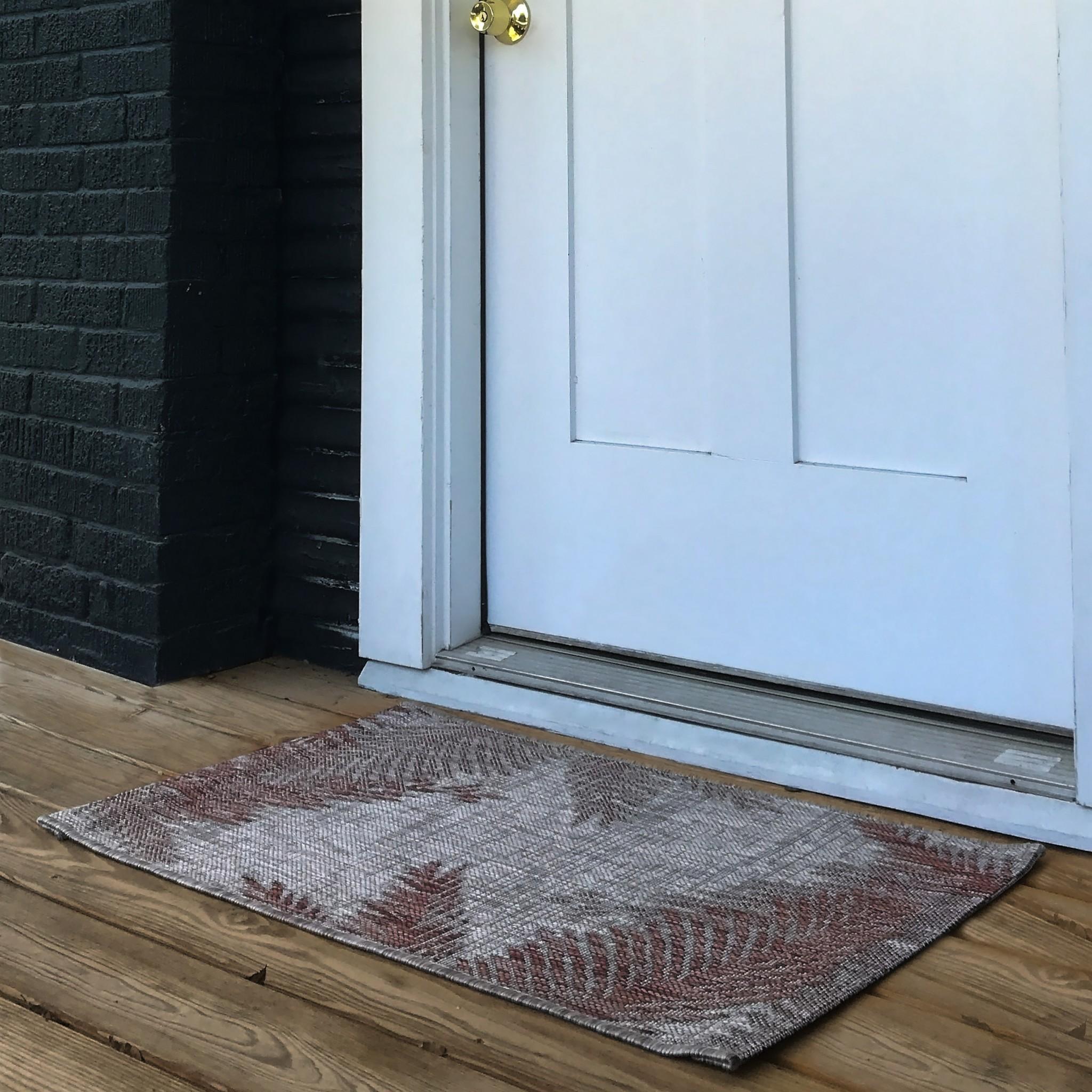 2’ x 3’ Red Palm Leaves Indoor Outdoor Scatter Rug