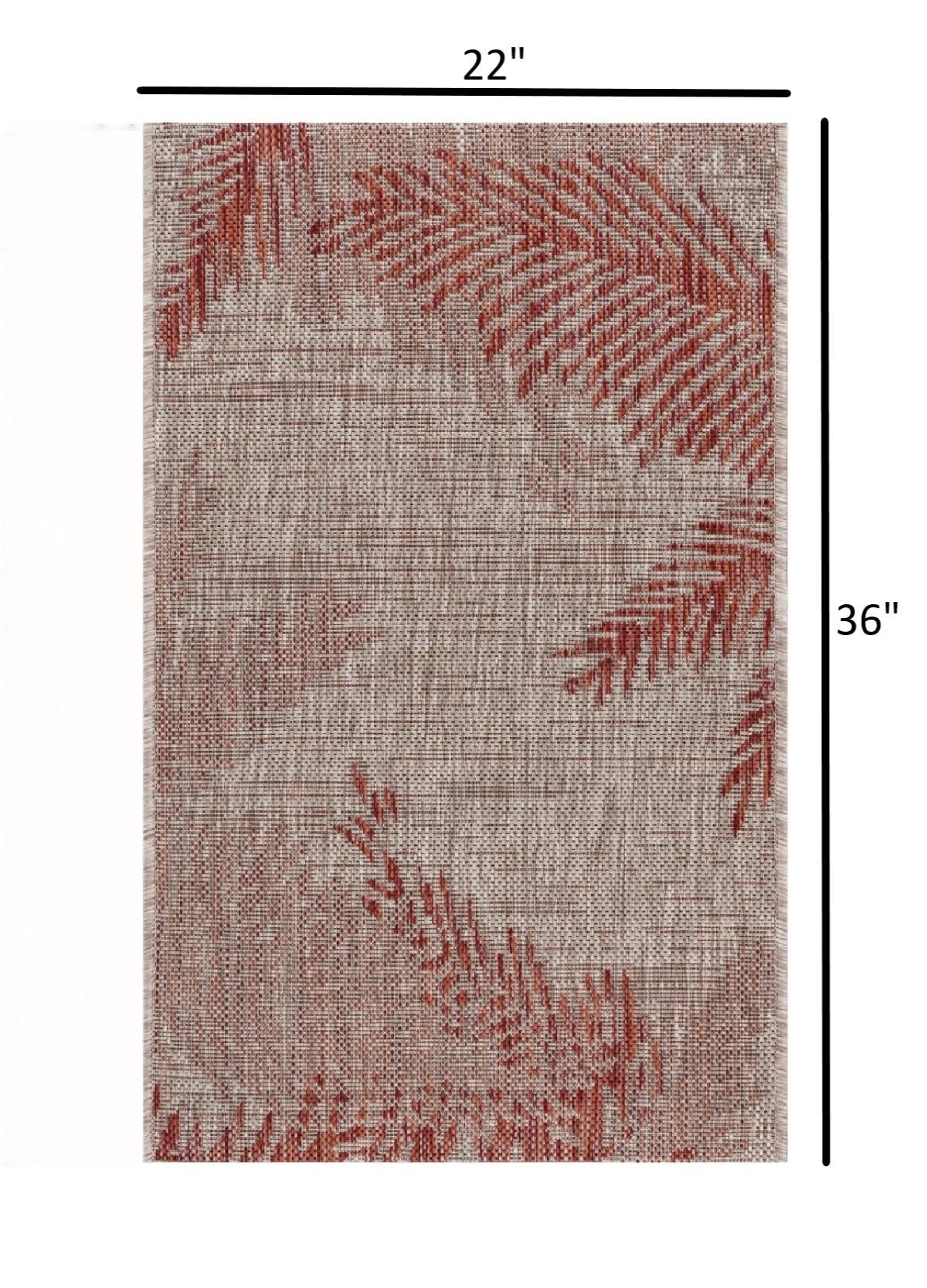 2’ x 3’ Red Palm Leaves Indoor Outdoor Scatter Rug