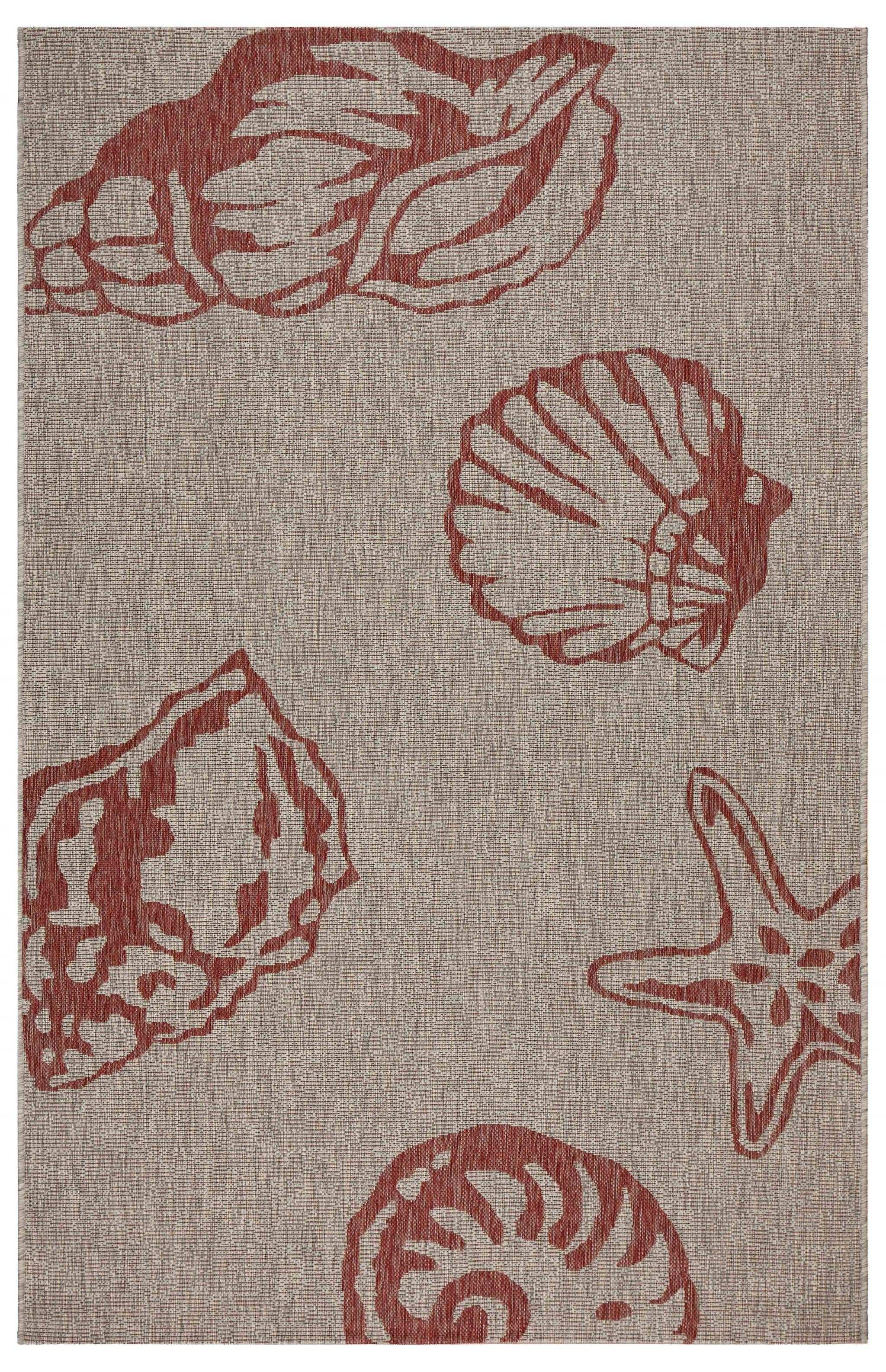 5’ x 7’ Red and Beige Seashell Area Rug Default Title
