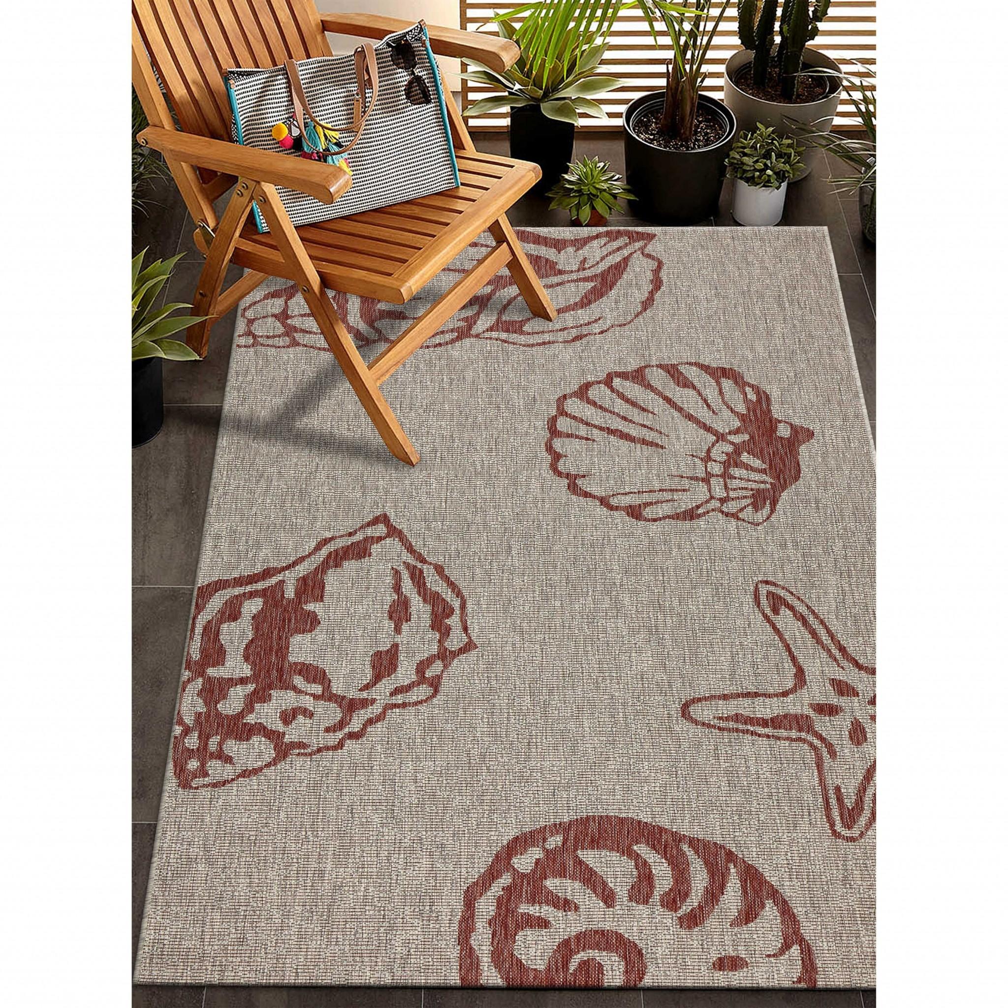 5’ x 7’ Red and Beige Seashell Area Rug