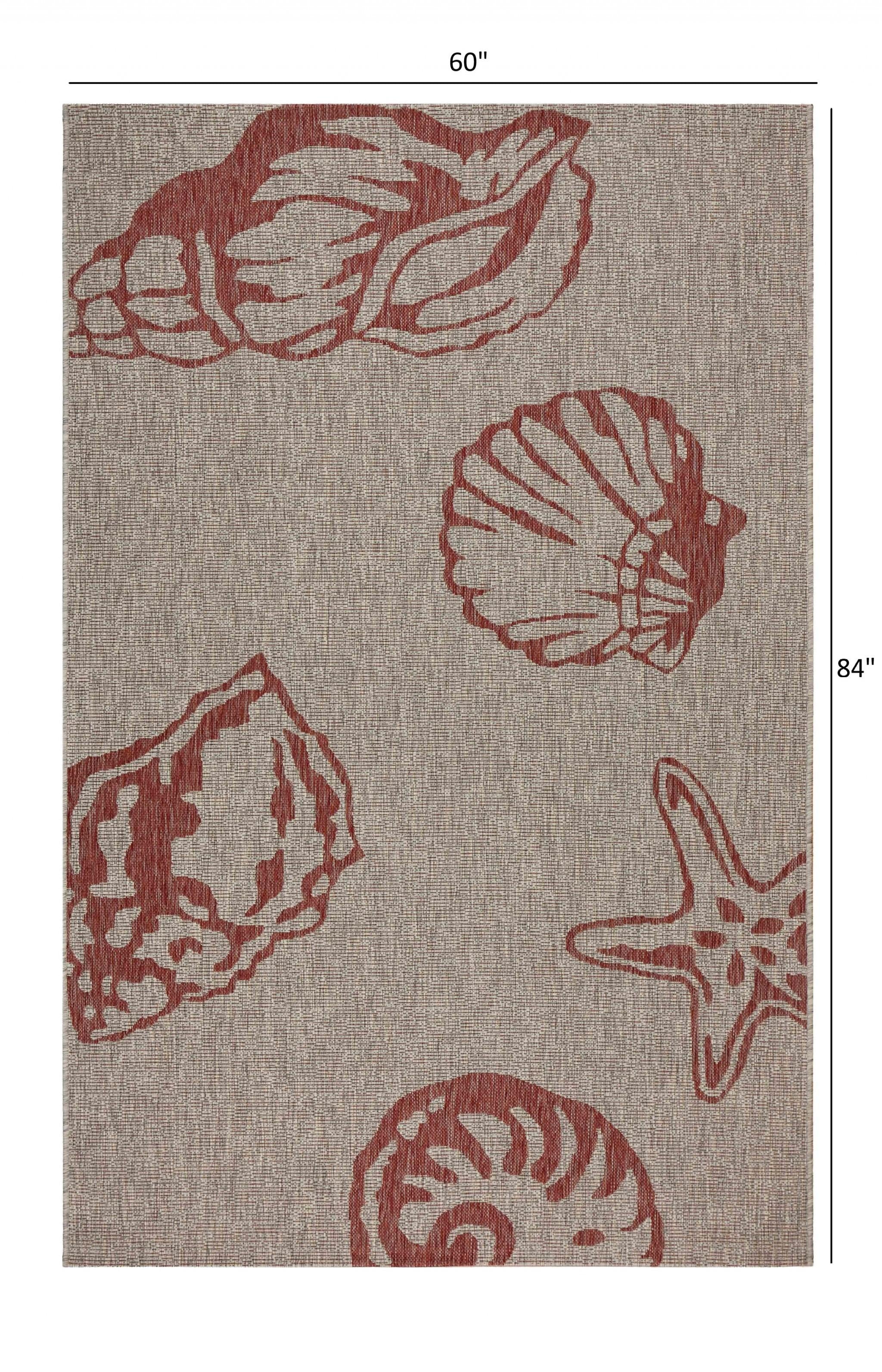 5’ x 7’ Red and Beige Seashell Area Rug