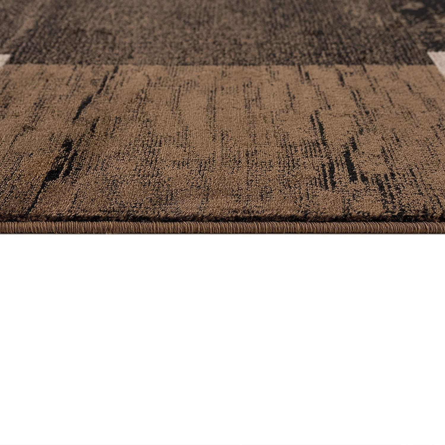 2’ x 6’ Brown Geometric Blocks Area Rug