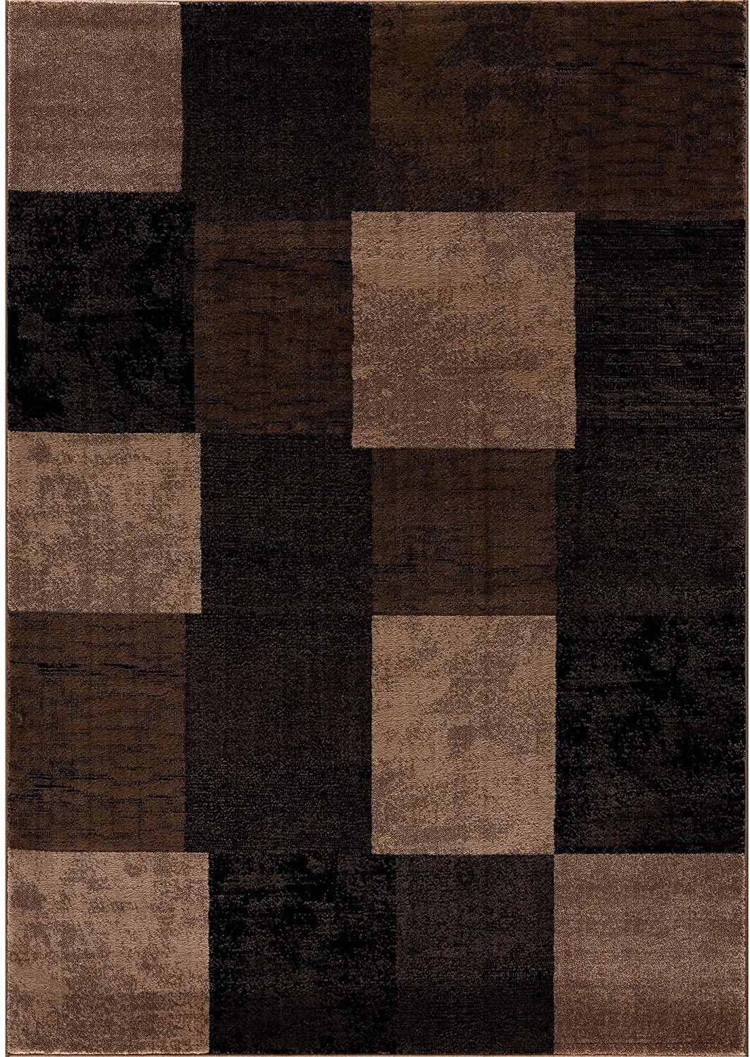 2’ x 6’ Brown Geometric Blocks Area Rug