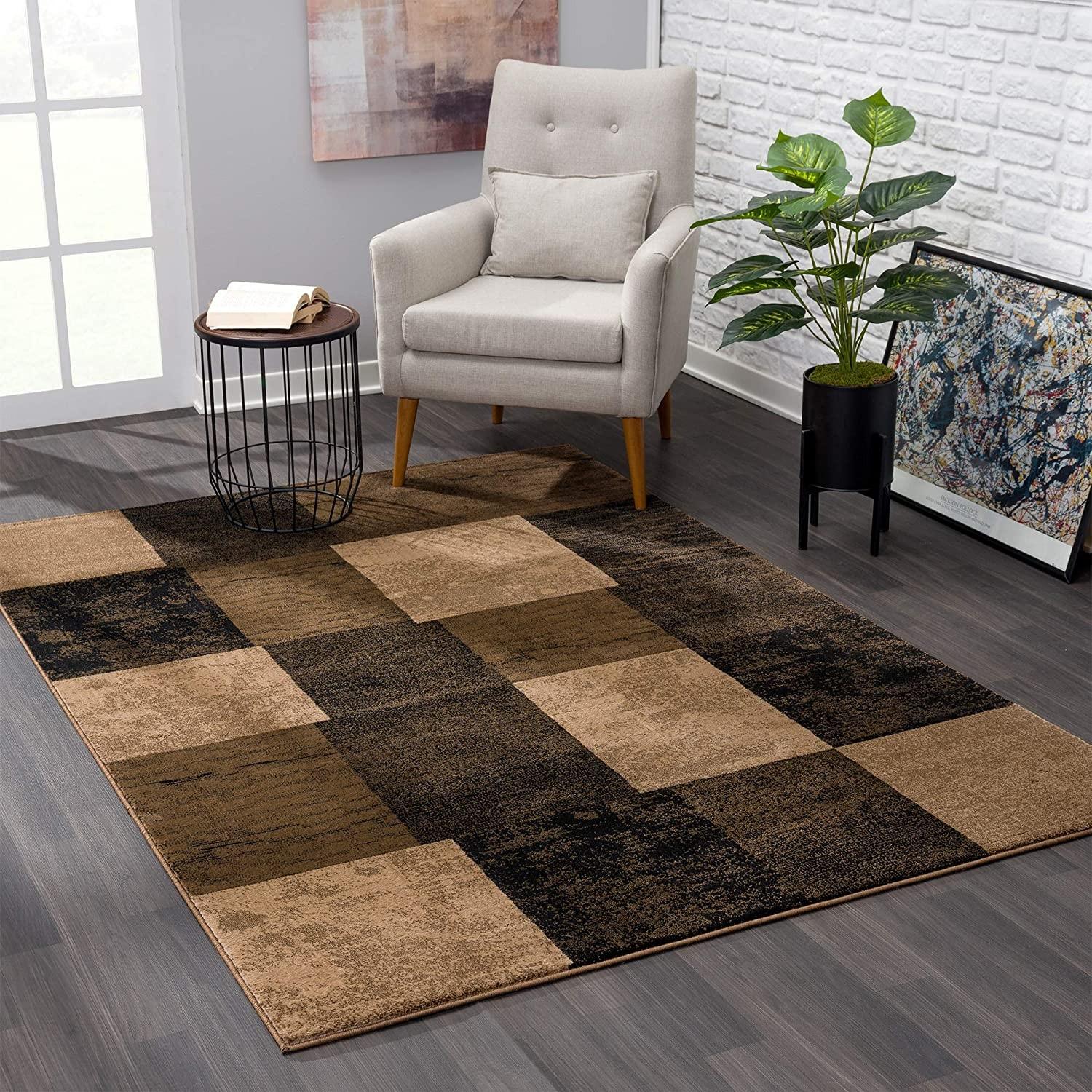 8’ x 11’ Brown Geometric Blocks Area Rug Default Title