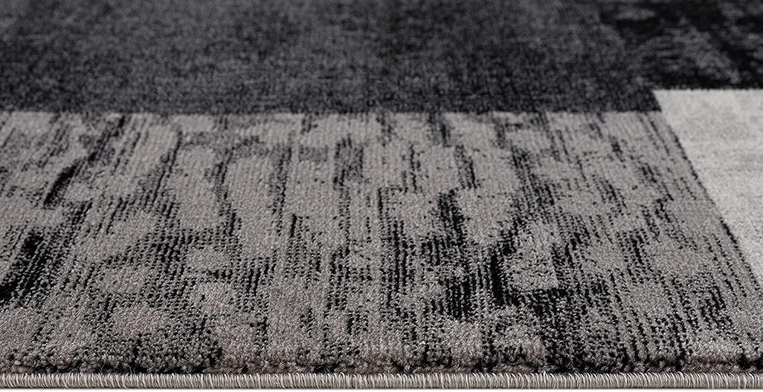 2’ x 6’ Gray Geometric Blocks Area Rug