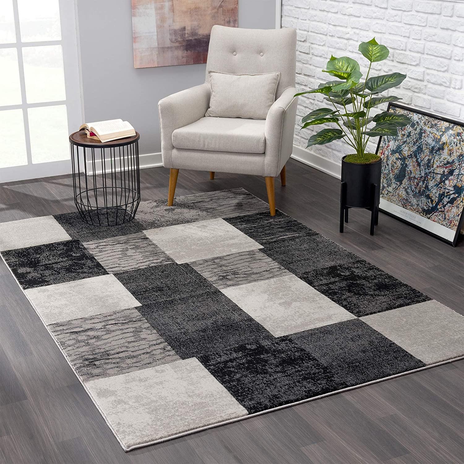 4’ x 6’ Gray Geometric Blocks Area Rug Default Title