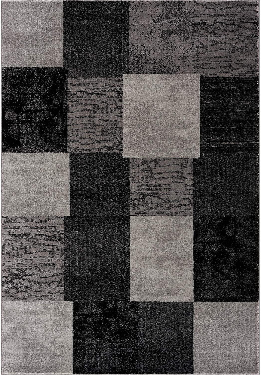 4’ x 6’ Gray Geometric Blocks Area Rug