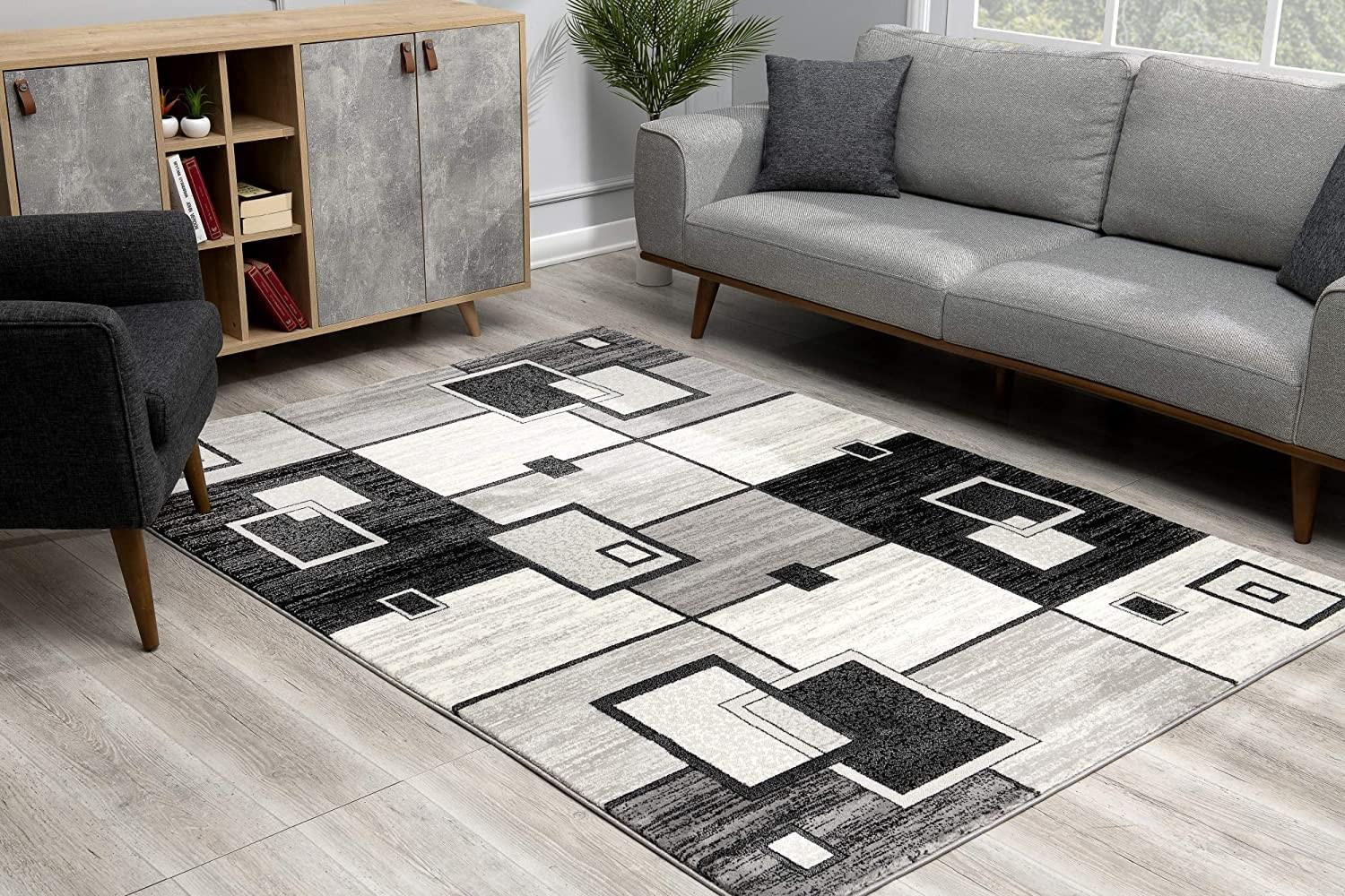 3’ x 5’ Gray Asymmetric Blocks Area Rug