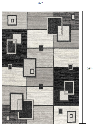 3’ x 8’ Gray Asymmetric Blocks Runner Rug