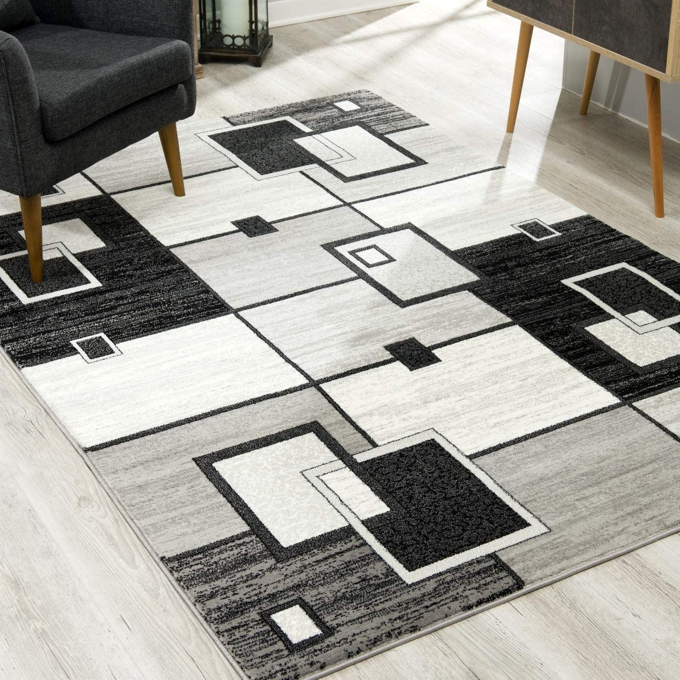 8’ x 11’ Gray Asymmetric Blocks Area Rug