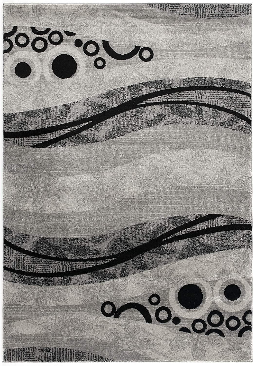 8’ x 11’ Gray and Black Abstract Waves Area Rug