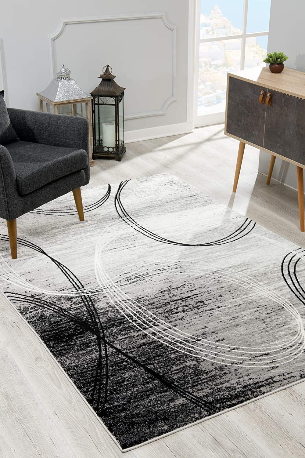 2’ x 8’ Gray Distressed Swirls Runner Rug