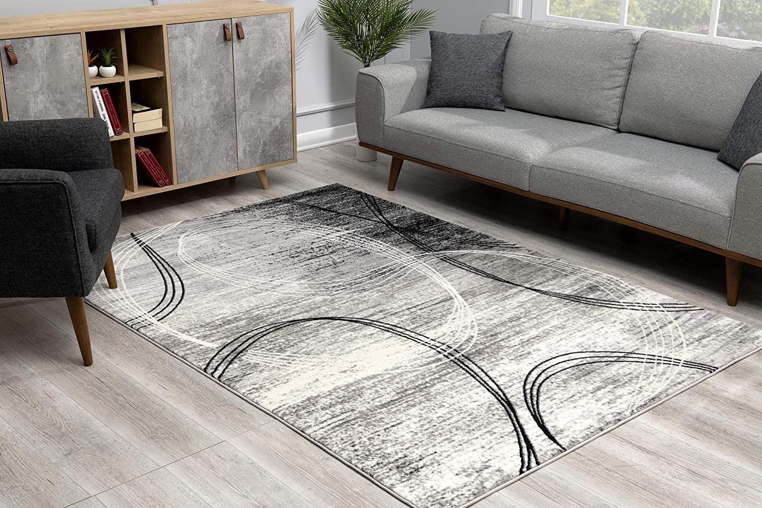 8’ x 11’ Gray Distressed Swirls Area Rug