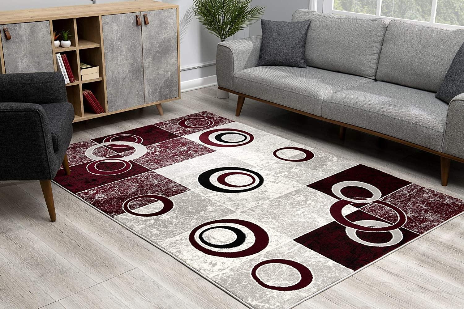 3’ x 10’ Red and White Inverse Circles Runner Rug