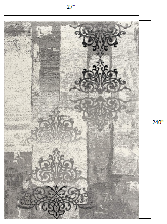 2’ x 20’ Gray Faded Filigree Pattern Runner Rug