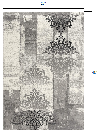2’ x 4’ Gray Faded Filigree Pattern Area Rug
