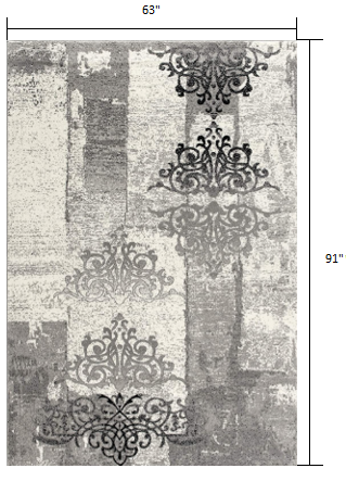 5’ x 8’ Gray Faded Filigree Pattern Area Rug