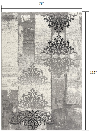 7’ x 9’ Gray Faded Filigree Pattern Area Rug