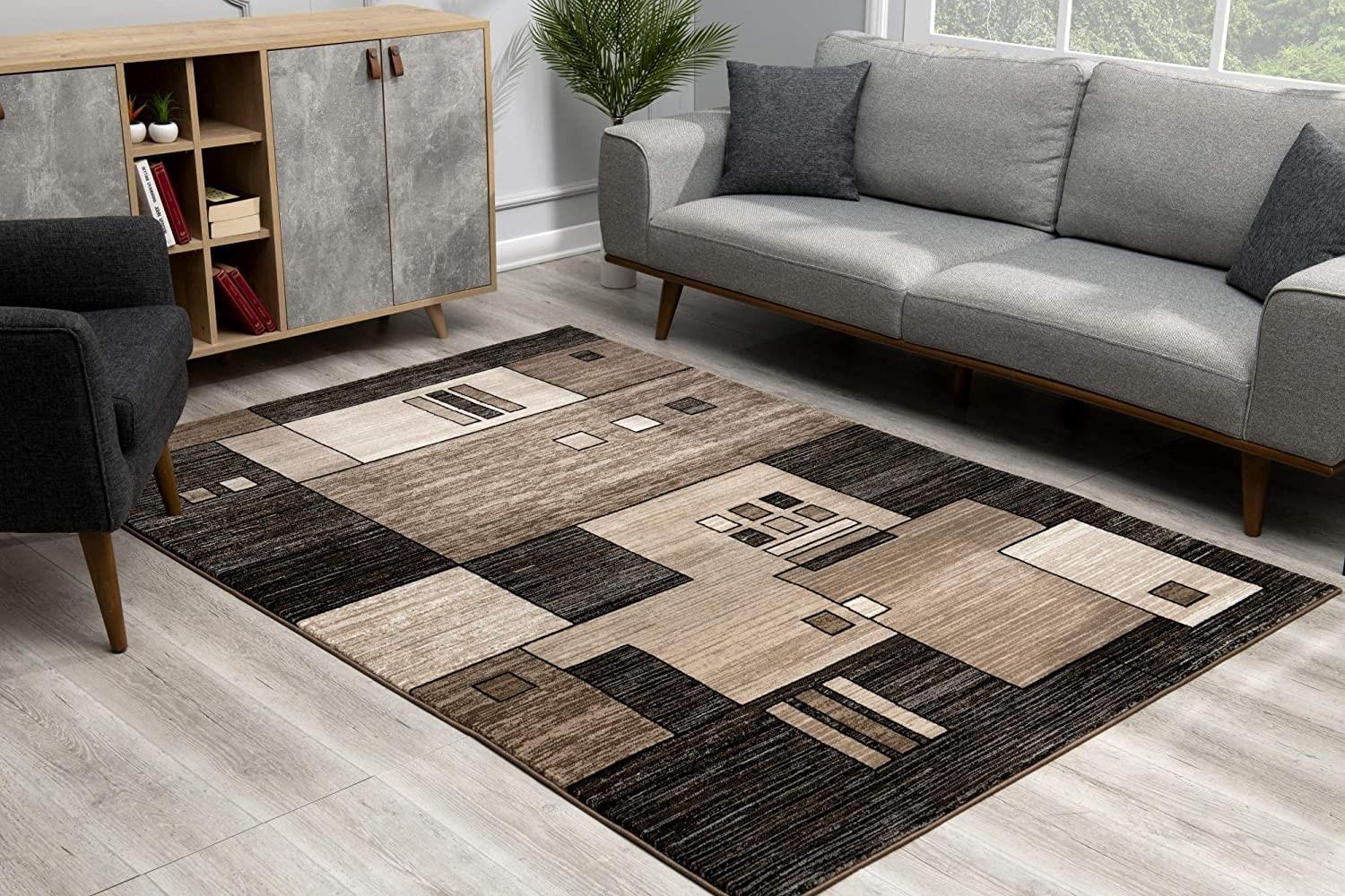 3’ x 5’ Beige and Brown Geometric Area Rug
