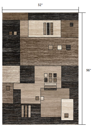 3’ x 8’ Beige and Brown Geometric Runner Rug