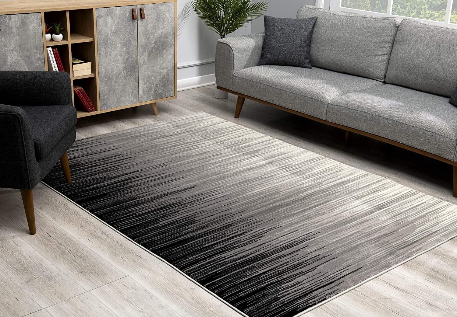 2’ x 8’ Black Transitional Striped Runner Rug