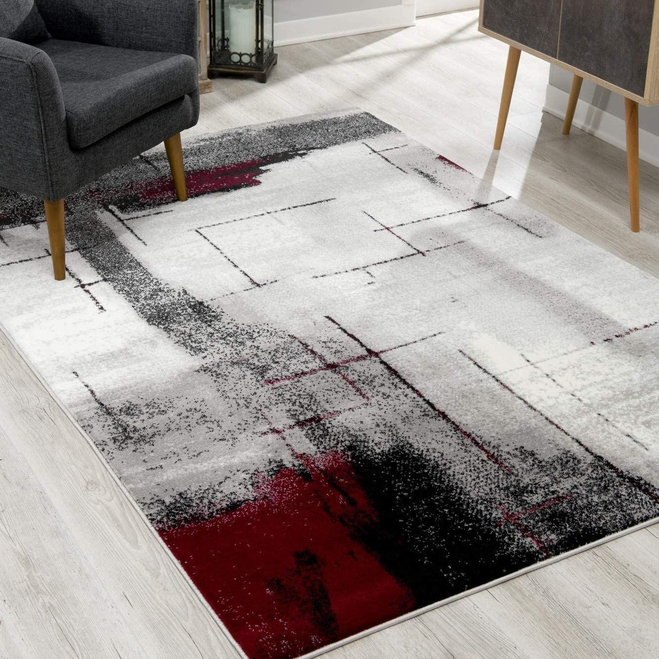 2’ x 15’ Gray and Burgundy Abstract Runner Rug Default Title