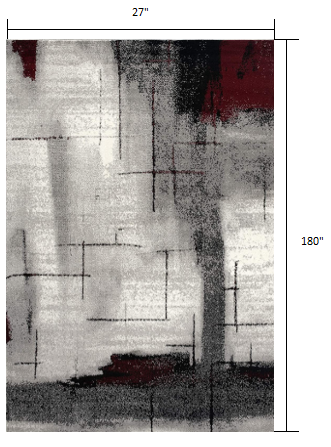 2’ x 15’ Gray and Burgundy Abstract Runner Rug