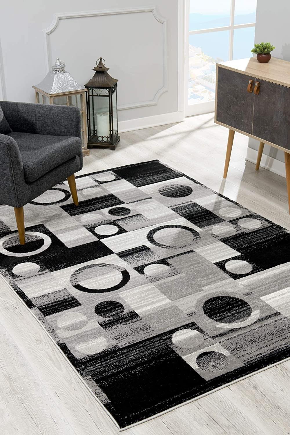 2’ x 15’ Gray Blocks and Rings Runner Rug