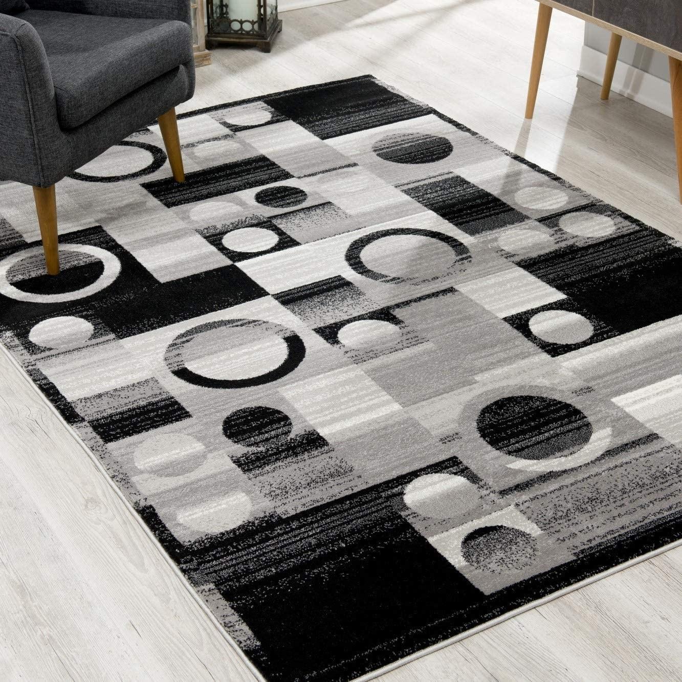 2’ x 8’ Gray Blocks and Rings Runner Rug Default Title