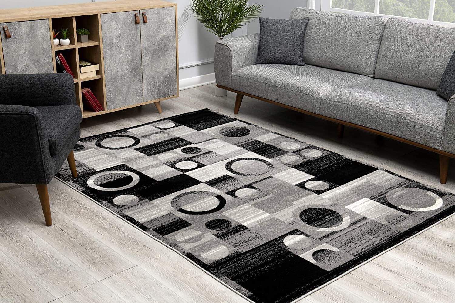 3’ x 8’ Gray Blocks and Rings Runner Rug