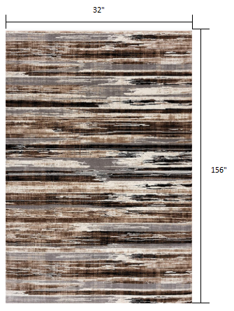 3’ x 13’ Beige Rustic Strokes Runner Rug